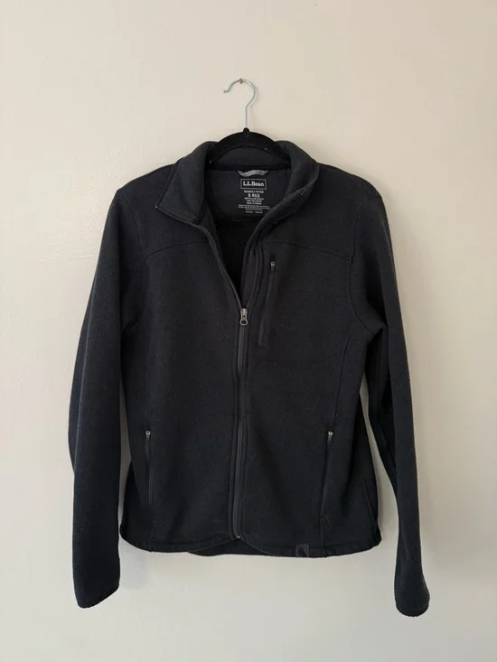 L.L. Bean Black Men's Zipped Fleece Jacket Size Small Regular Outdoors Granola - Picture 1 of 9